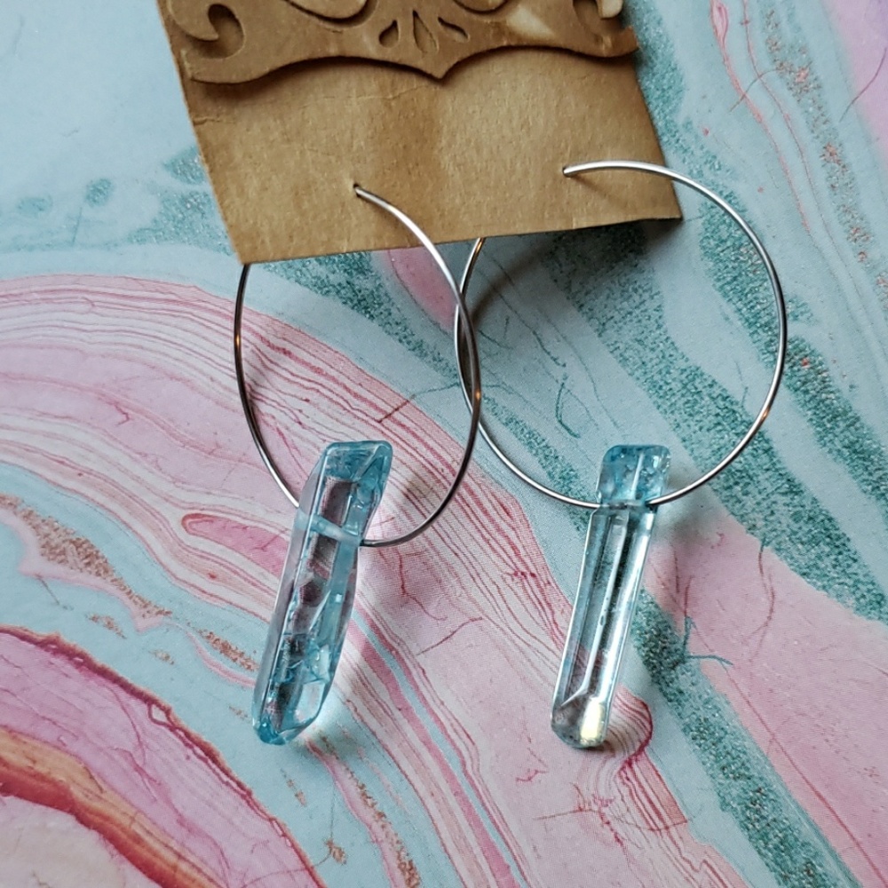 Hoop earrings, crystal hoops, boho baby blue hoops - Picture 5 of 6